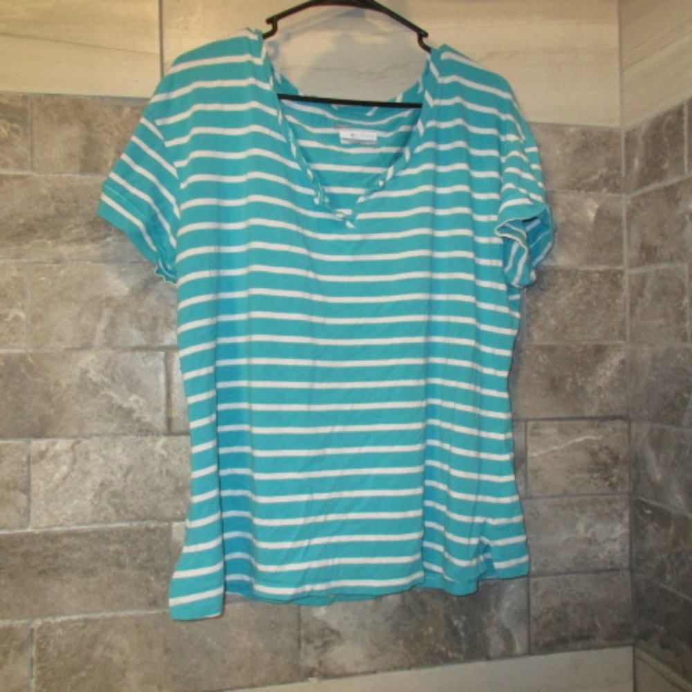 COLUMBIA WOMENS PLUS STRIPED TEE SZ 2X
